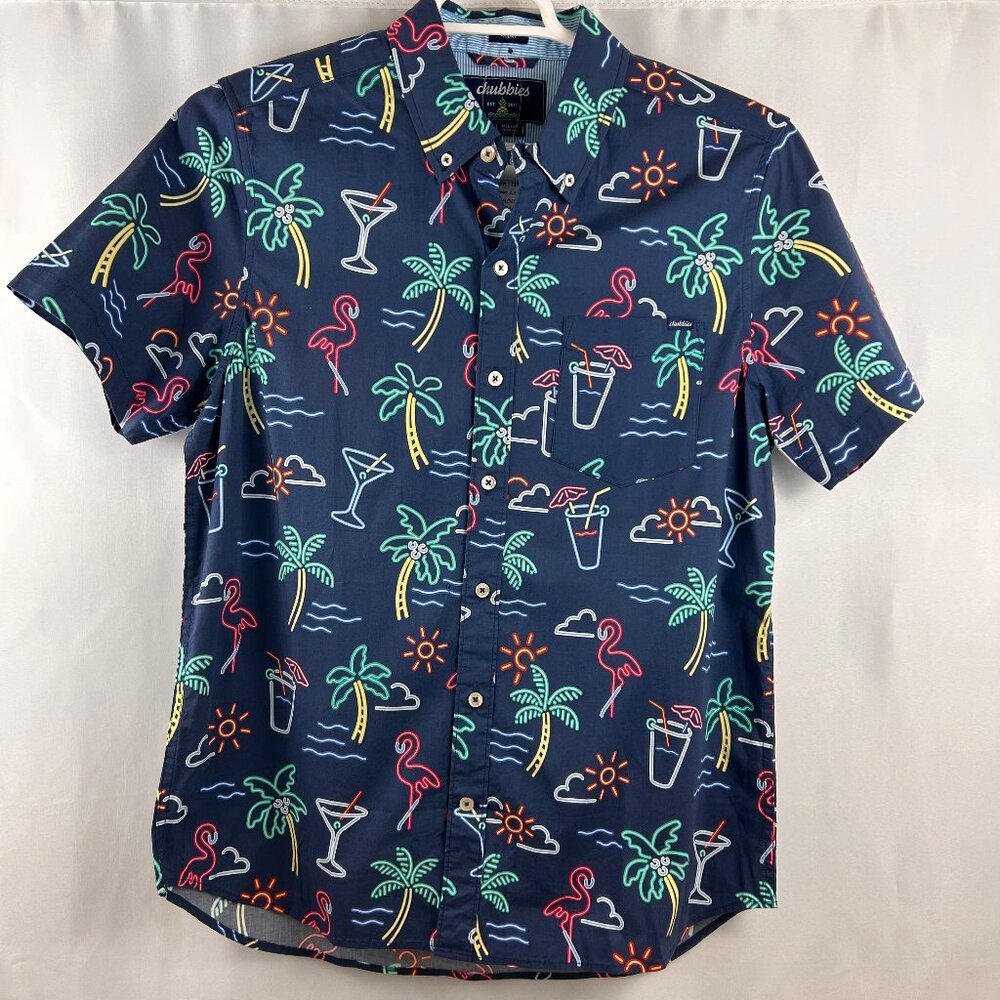 NWT Chubbies Shirt Size M Navy Blue The Neon Lights Friday Button Up